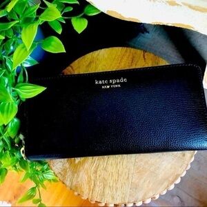 Kate Spade Black Crossgrain Leather Slim Continental Zip Wallet KSNY NWT